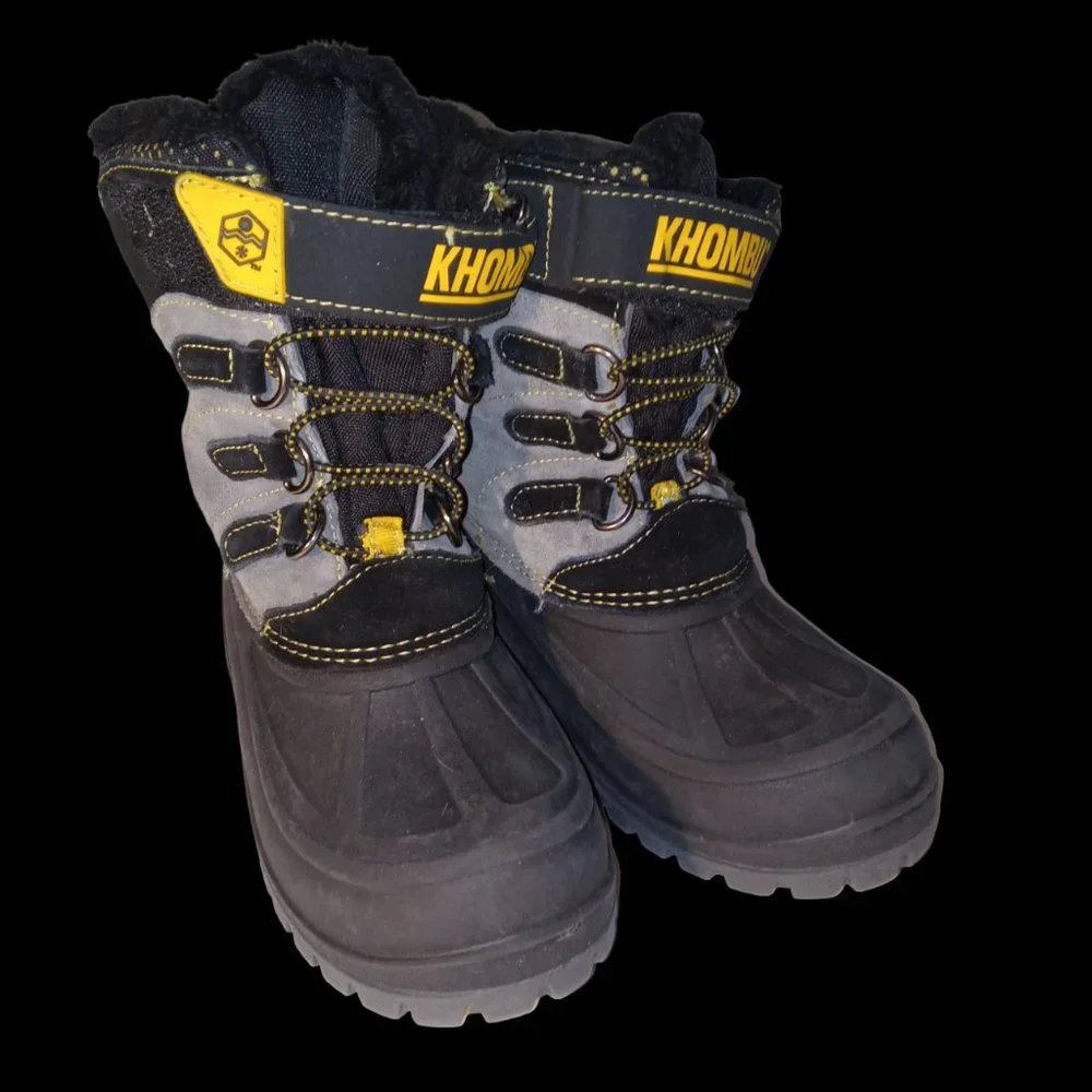 KHOMBU Hickory - Boy's Winter Boot size 2M  Black Yellow Gray